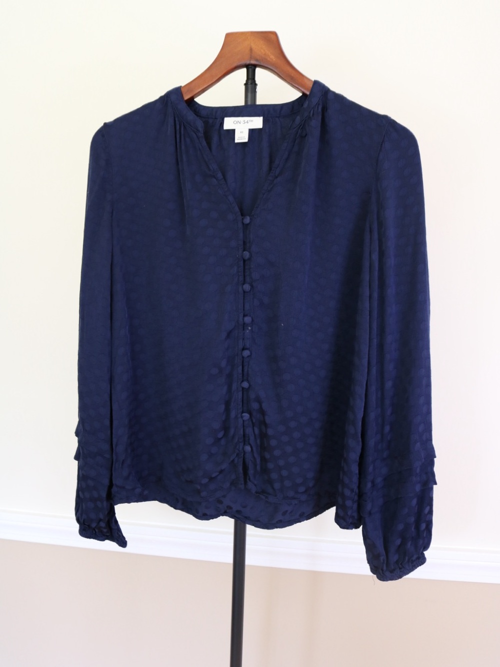On 34th Navy Textured Button-Front Blouse Work Top
